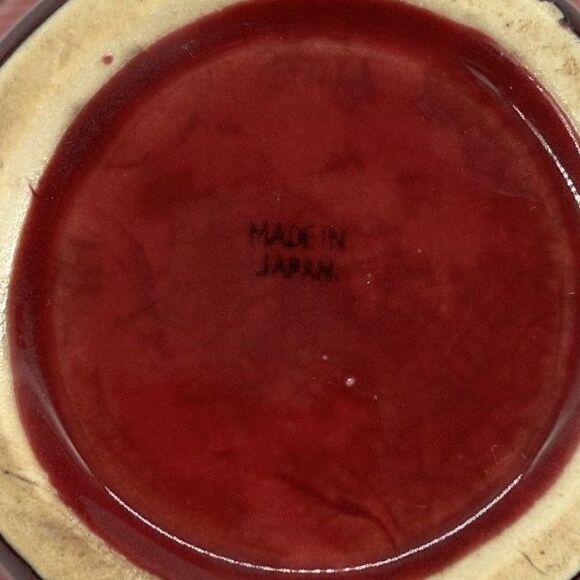 VTG Rose & Burgundy Crockery Barrel Bowl with Leaf Relief Pattern 5.5"D x 3"H - Picture 5 of 5